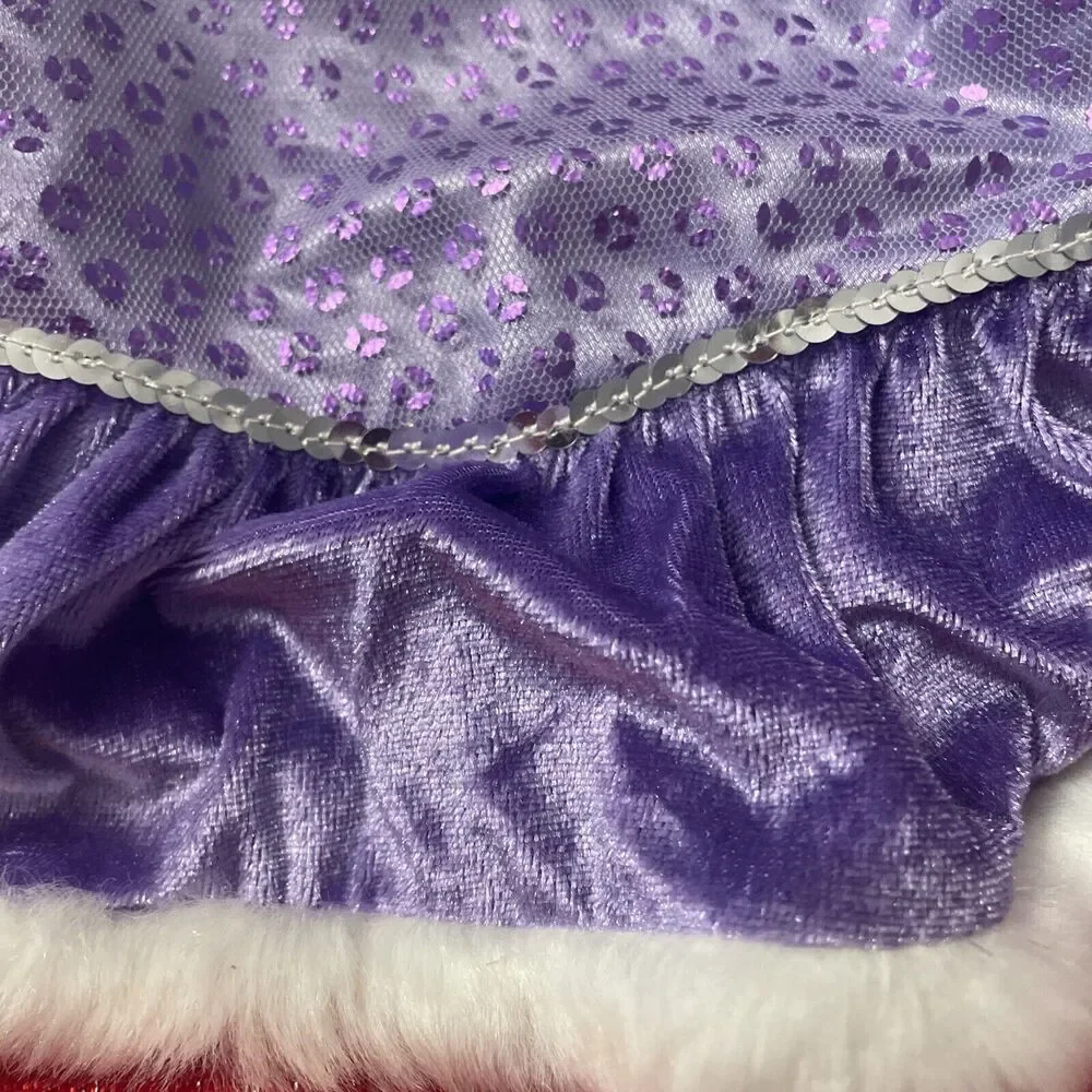 Build A Bear Outfit- Purple Dance/ Skate Dress Sequins & White Faux Fur Skates